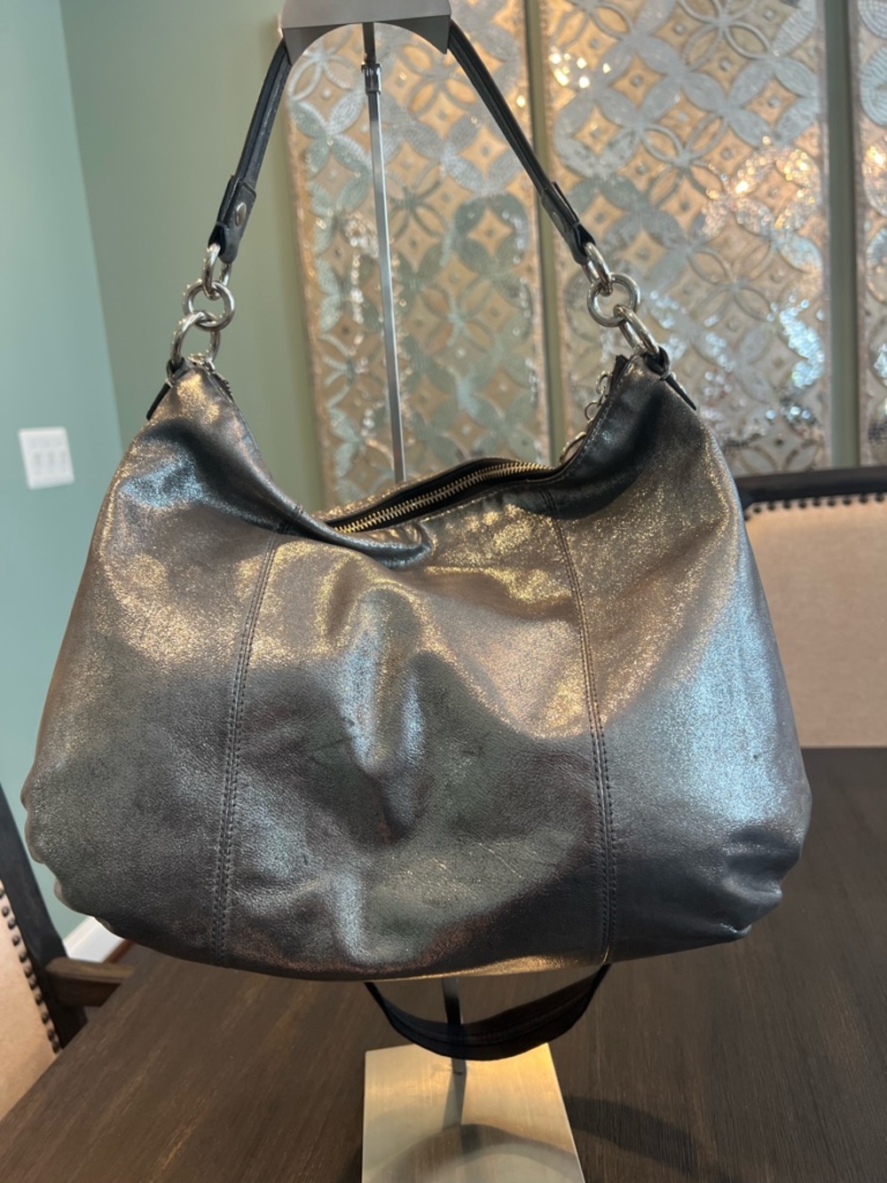 Coach 14561 Poppy Metallic Silver Leather Double Front Pocket Bag - Picture 8 of 16